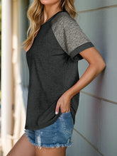 Womens Gray and Charcoal Two Tone Raglan Short Sleeve Shirt