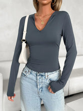 Womens Gray Long Sleeve Stretch Top