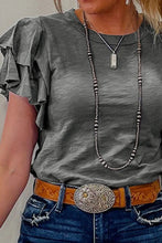 Womens Gray Ruffled Sleeve T Shirt Cotton Blend