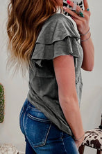 Womens Gray Ruffled Sleeve T Shirt Cotton Blend