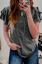 Womens Gray Ruffled Sleeve T Shirt Cotton Blend
