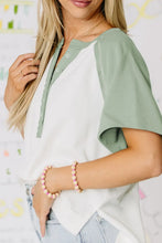 Womens Green and White Raglan Button Up Shirt