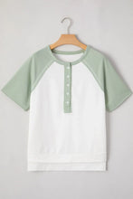 Womens Green and White Raglan Button Up Shirt