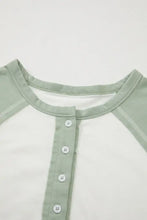 Womens Green and White Raglan Button Up Shirt Woman T Shirts