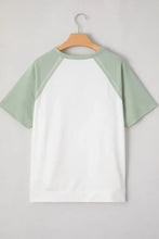 Womens Green and White Raglan Button Up Shirt Woman T Shirts