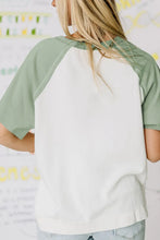 Womens Green and White Raglan Button Up Shirt