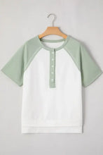Womens Green and White Raglan Button Up Shirt Woman T Shirts