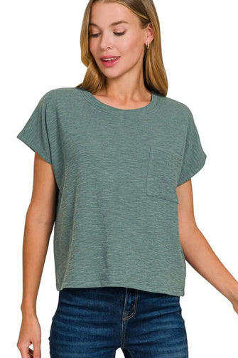Womens Green Round Neck Short Sleeve T Shirt ASH JADE
