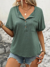 Women's Green Short-Sleeve Button-Down Shirt with Pocket Green