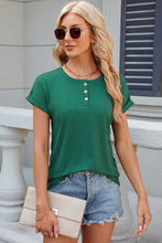 Womens Green Short Sleeve Button Up T Shirt Dark Green