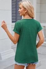 Womens Green Short Sleeve Button Up T Shirt