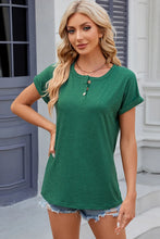 Womens Green Short Sleeve Button Up T Shirt