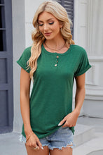 Womens Green Short Sleeve Button Up T Shirt