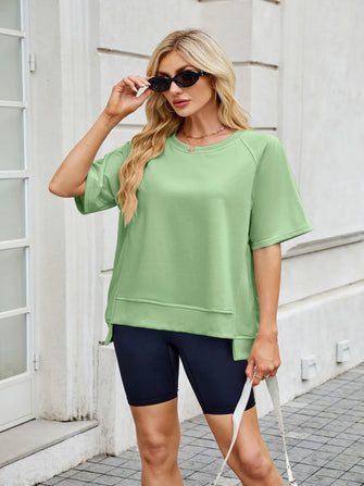 Women's Green Top and Black Shorts Set Basic Stretch Rayon Blend Lime
