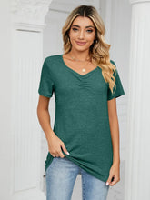 Womens Green V Neck Short Sleeve Stretch T Shirt Dark Green