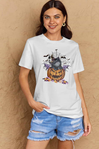 Womens Halloween Graphic T Shirt White Cotton Short Sleeve Length White