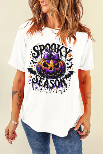 Women's Halloween Graphic White T-Shirt with Blue Jeans Set White