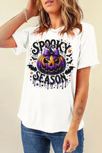 Women's Halloween Graphic White T-Shirt with Blue Jeans Set Woman T Shirts