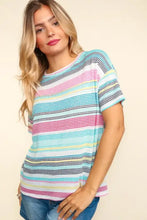 Womens Haptics Waffle Stripe Short Sleeve T-Shirt with pink stripes