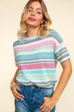 Womens Haptics waffle stripe short sleeve t-shirt in pastel knit