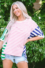 Womens High Low Striped Color Block T Shirt Cotton Elastane