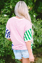 Womens High Low Striped Color Block T Shirt Cotton Elastane