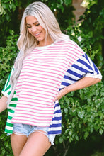 Womens High Low Striped Color Block T Shirt Cotton Elastane