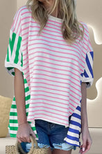 Womens High Low Striped Color Block T Shirt Cotton Elastane Woman T Shirts