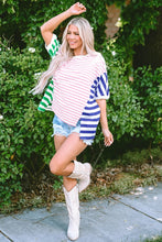 Womens High Low Striped Color Block T Shirt Cotton Elastane