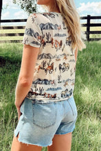 Womens Horse Print T Shirt with Denim Shorts Set