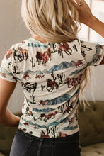 Womens Horse Print T Shirt with Denim Shorts Set