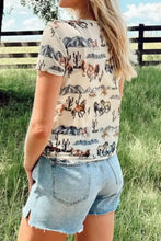 Womens Horse Print T Shirt with Denim Shorts Set Woman T Shirts