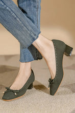Womens Knit and Woven Low Heeled Loafers with Bow Detail