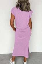 Women’s lavender jersey summer dress with side slit and pockets