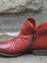 Women's Leather Ankle Boots with Zipper in Purple Black and Turquoise Red
