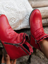 Women's Leather Ankle Boots with Zipper in Purple Black and Turquoise