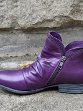 Women's Leather Ankle Boots with Zipper in Purple Black and Turquoise Purple