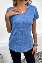 Womens light blue acid wash V-neck short sleeve T-shirt