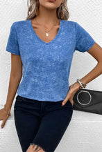 Women’s light blue acid wash short sleeve V-neck T-shirt
