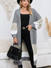 Womens Long Sleeve Color Block Cardigan Gray Knit Sweater