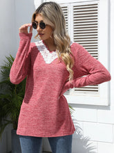 Womens Long Sleeve Lace Trim Top Rose Pink