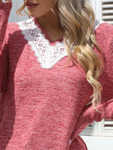 Womens Long Sleeve Lace Trim Top
