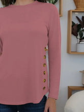 Women's Long Sleeve Pink Shirt with Side Buttons
