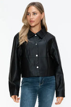 Womens Long Sleeve PU Leather Jacket Black Cropped Outerwear Black Woman Outerwear