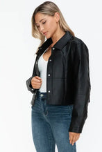 Womens Long Sleeve PU Leather Jacket Black Cropped Outerwear Woman Outerwear