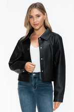 Womens Long Sleeve PU Leather Jacket Black Cropped Outerwear Woman Outerwear
