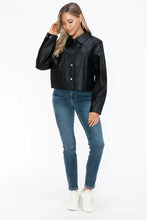 Womens Long Sleeve PU Leather Jacket Black Cropped Outerwear Woman Outerwear