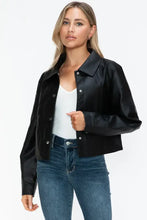 Womens Long Sleeve PU Leather Jacket Black Cropped Outerwear Woman Outerwear