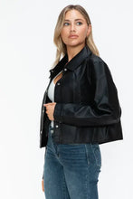 Womens Long Sleeve PU Leather Jacket Black Cropped Outerwear Woman Outerwear