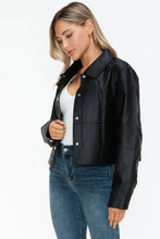 Womens Long Sleeve PU Leather Jacket Black Cropped Outerwear Woman Outerwear